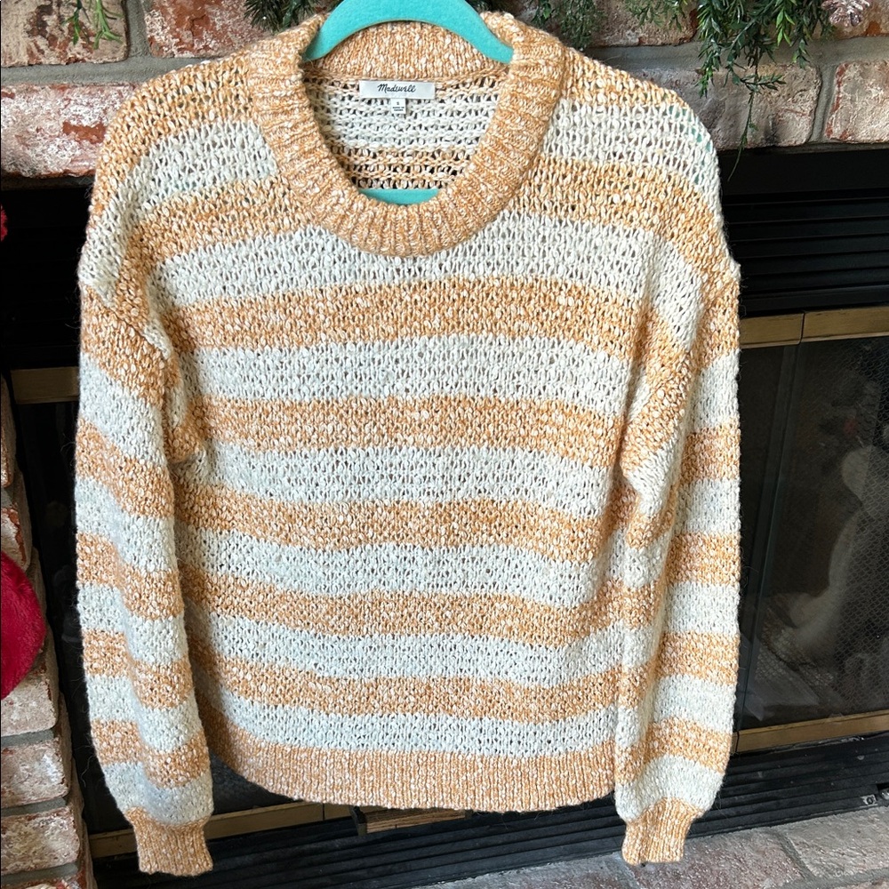 Madewell Baez‎ Crewneck Knit Sweater Orange and Cream Stripes Women’s Size S